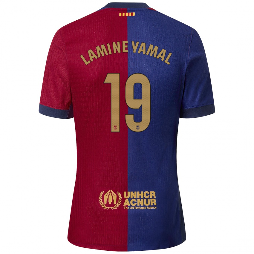 Børn Lamine Yamal #19 Blå Rød Hjemmebane Spillertrøjer 2024/25 Trøje T-Shirt