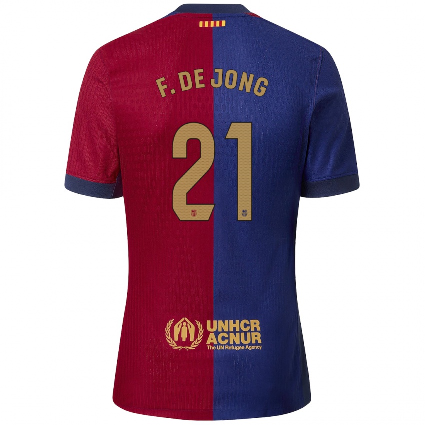 Børn Frenkie De Jong #21 Blå Rød Hjemmebane Spillertrøjer 2024/25 Trøje T-Shirt