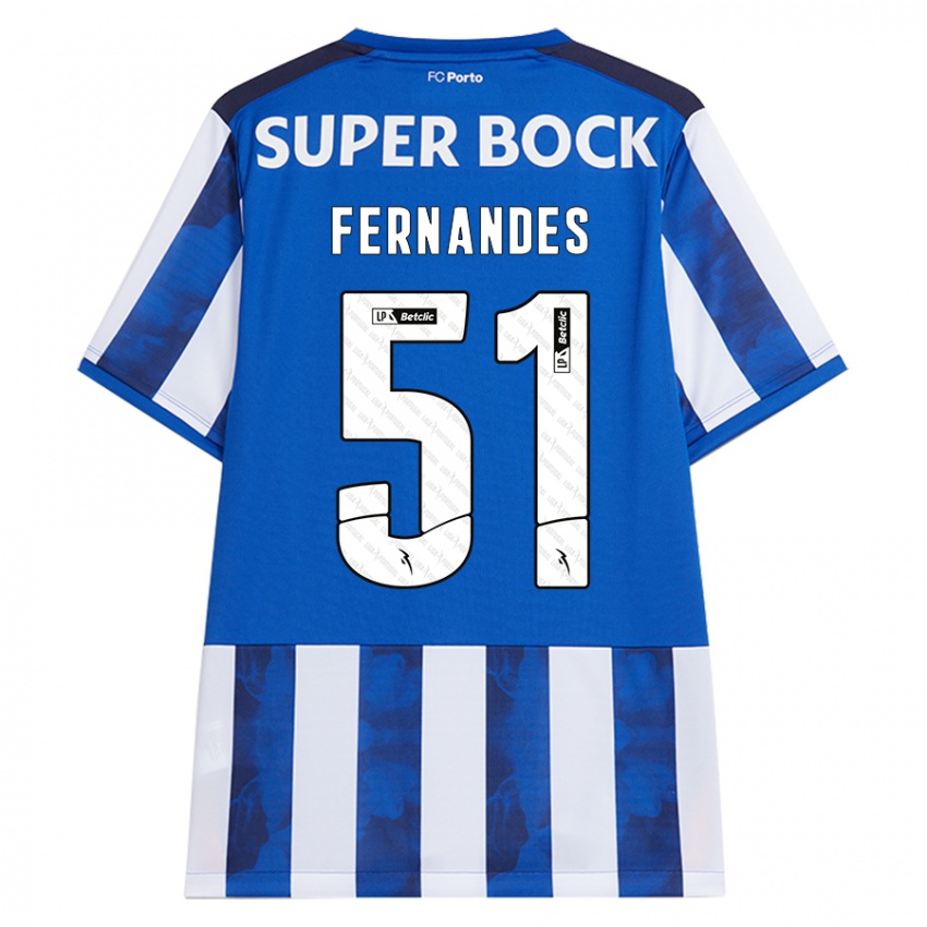 Børn Diogo Fernandes #51 Blå Hvid Hjemmebane Spillertrøjer 2024/25 Trøje T-Shirt