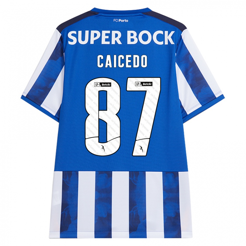 Børn Brayan Caicedo #87 Blå Hvid Hjemmebane Spillertrøjer 2024/25 Trøje T-Shirt