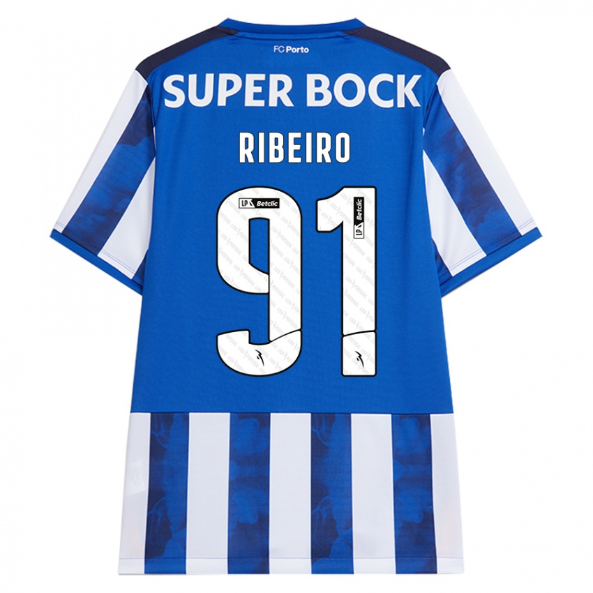 Børn Gonçalo Ribeiro #91 Blå Hvid Hjemmebane Spillertrøjer 2024/25 Trøje T-Shirt