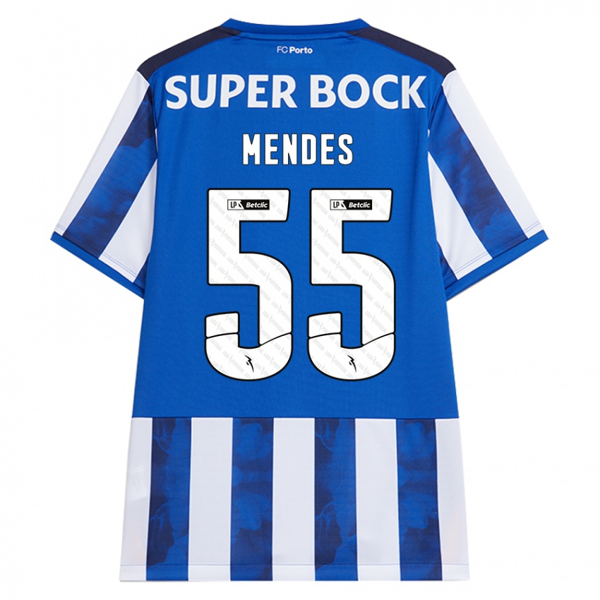 Børn Joao Mendes #55 Blå Hvid Hjemmebane Spillertrøjer 2024/25 Trøje T-Shirt