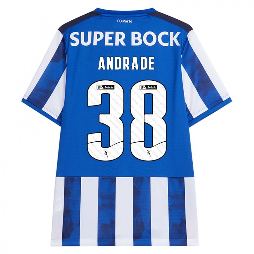 Børn Fernando Andrade #38 Blå Hvid Hjemmebane Spillertrøjer 2024/25 Trøje T-Shirt