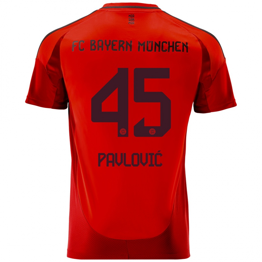 Børn Aleksandar Pavlovic #45 Rød Hjemmebane Spillertrøjer 2024/25 Trøje T-Shirt