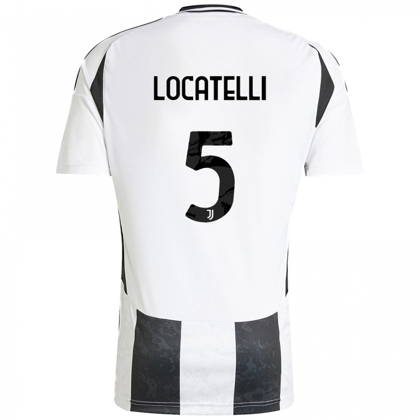 Børn Manuel Locatelli #5 Hvid Sort Hjemmebane Spillertrøjer 2024/25 Trøje T-Shirt