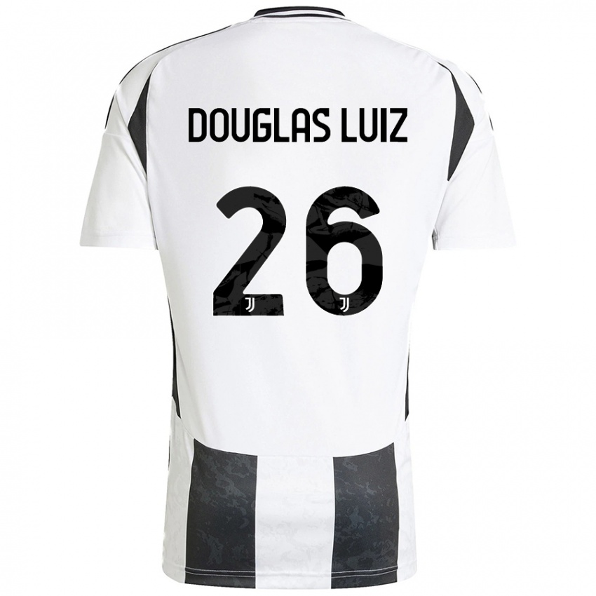 Børn Douglas Luiz #26 Hvid Sort Hjemmebane Spillertrøjer 2024/25 Trøje T-Shirt