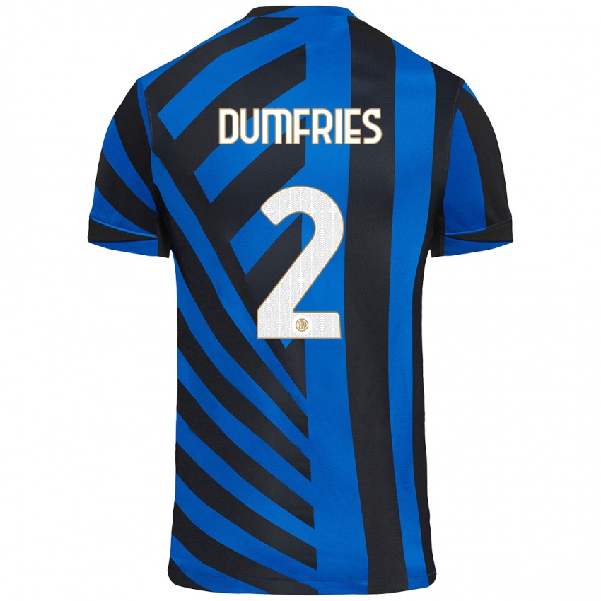 Børn Denzel Dumfries #2 Blå Sort Hjemmebane Spillertrøjer 2024/25 Trøje T-Shirt