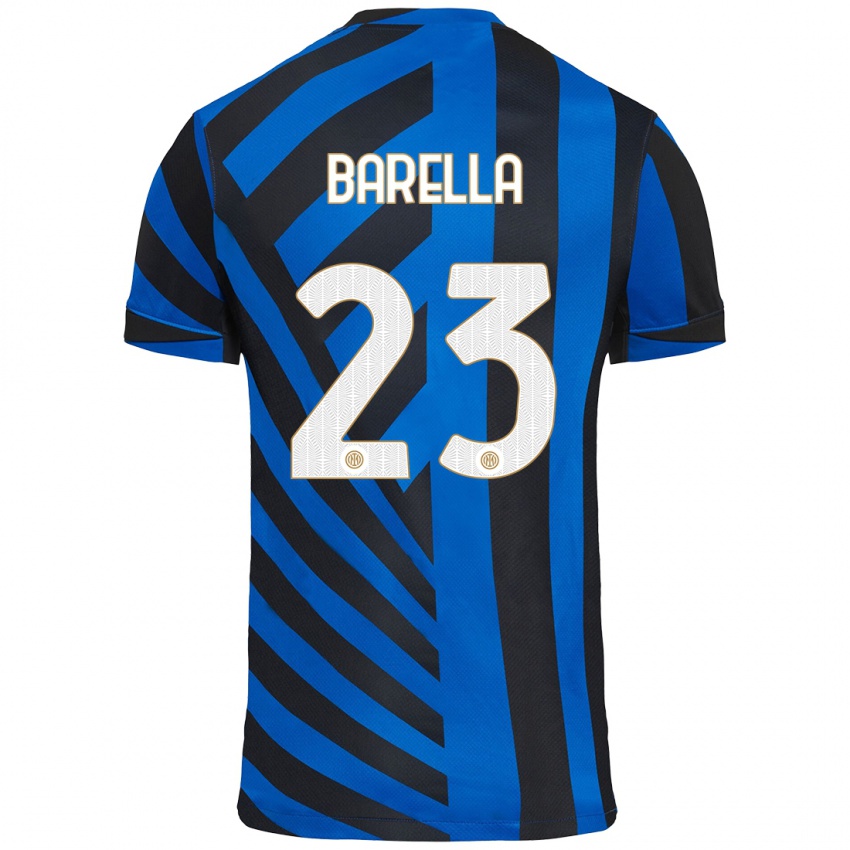 Børn Nicolo Barella #23 Blå Sort Hjemmebane Spillertrøjer 2024/25 Trøje T-Shirt