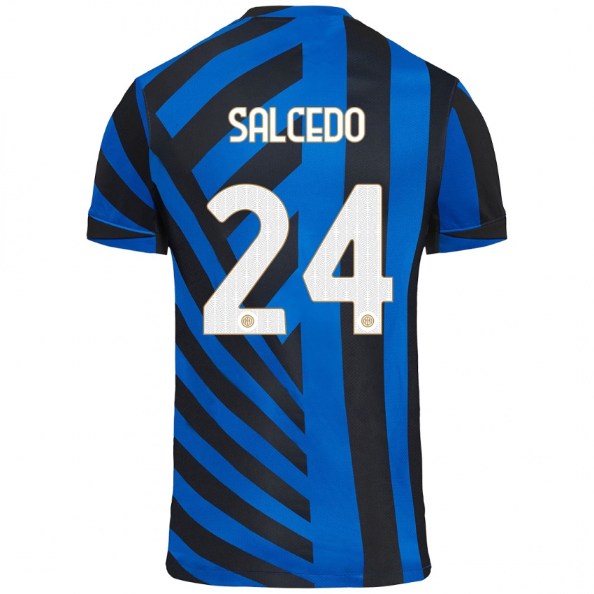 Børn Eddie Salcedo #24 Blå Sort Hjemmebane Spillertrøjer 2024/25 Trøje T-Shirt