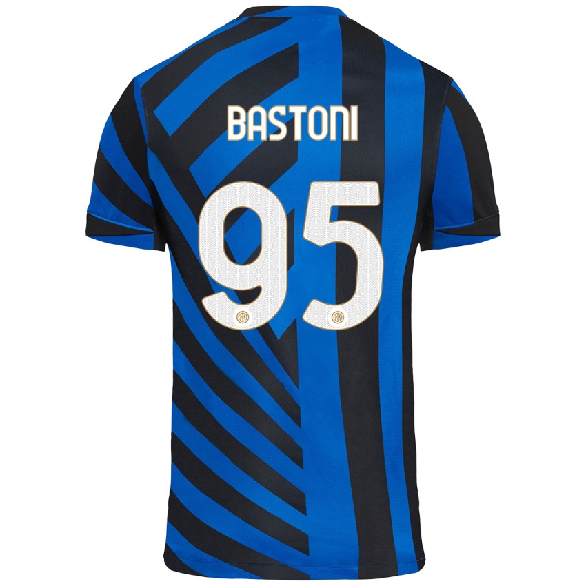 Børn Alessandro Bastoni #95 Blå Sort Hjemmebane Spillertrøjer 2024/25 Trøje T-Shirt