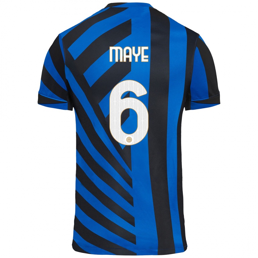 Børn Yvan Maye #6 Blå Sort Hjemmebane Spillertrøjer 2024/25 Trøje T-Shirt