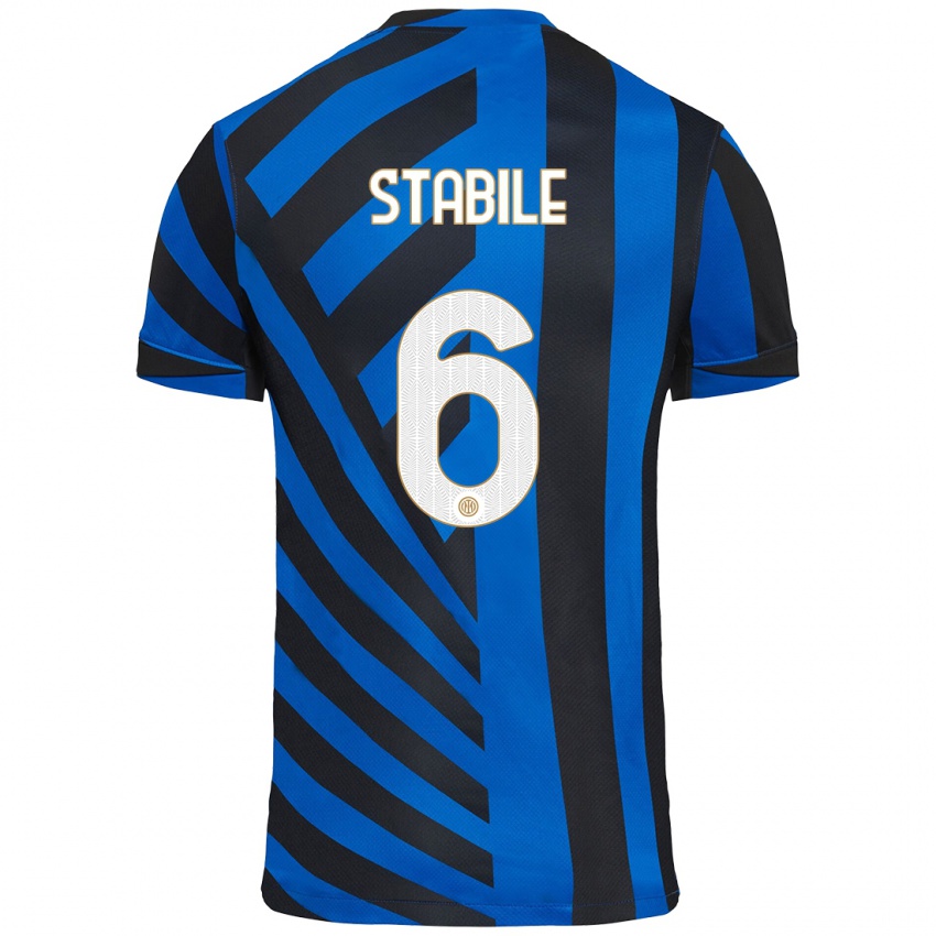 Børn Giacomo Stabile #6 Blå Sort Hjemmebane Spillertrøjer 2024/25 Trøje T-Shirt