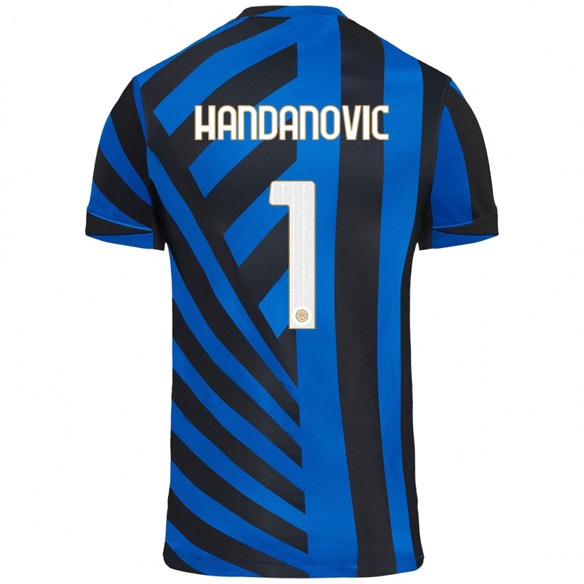 Børn Samir Handanovic #1 Blå Sort Hjemmebane Spillertrøjer 2024/25 Trøje T-Shirt