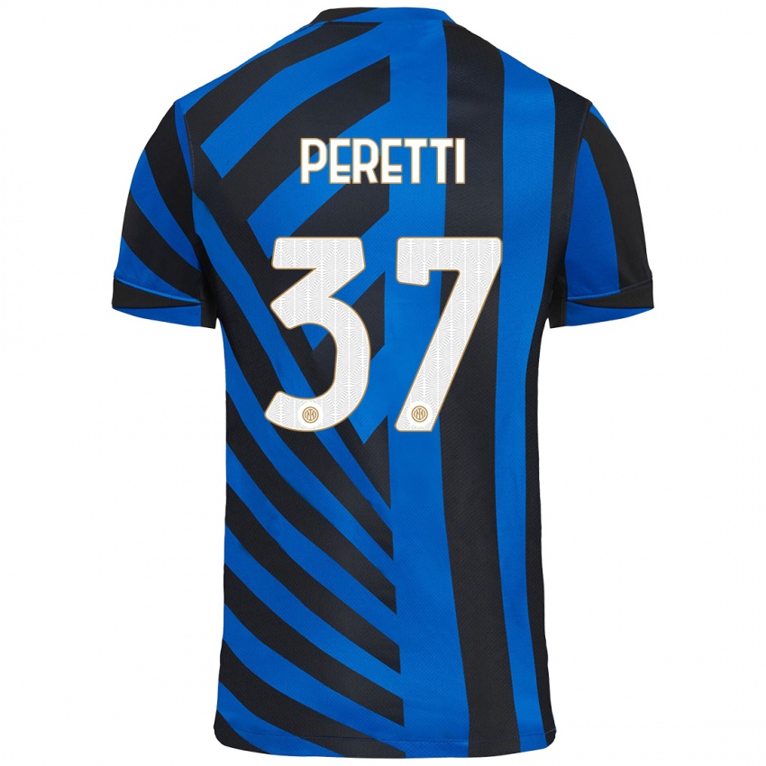 Børn Lorenzo Peretti #37 Blå Sort Hjemmebane Spillertrøjer 2024/25 Trøje T-Shirt