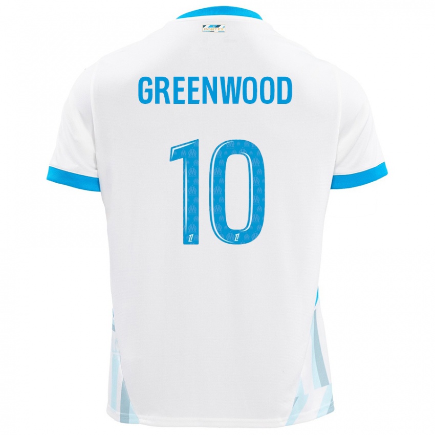 Børn Mason Greenwood #10 Hvid Himmelblå Hjemmebane Spillertrøjer 2024/25 Trøje T-Shirt