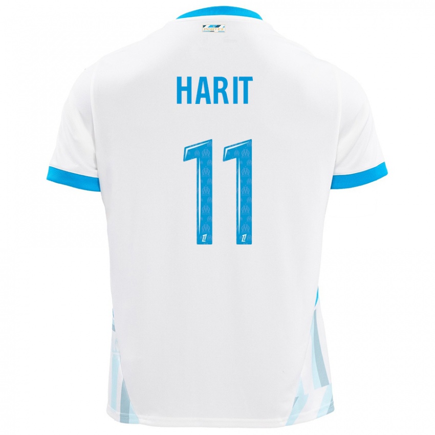 Børn Amine Harit #11 Hvid Himmelblå Hjemmebane Spillertrøjer 2024/25 Trøje T-Shirt