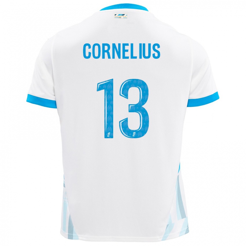 Børn Derek Cornelius #13 Hvid Himmelblå Hjemmebane Spillertrøjer 2024/25 Trøje T-Shirt