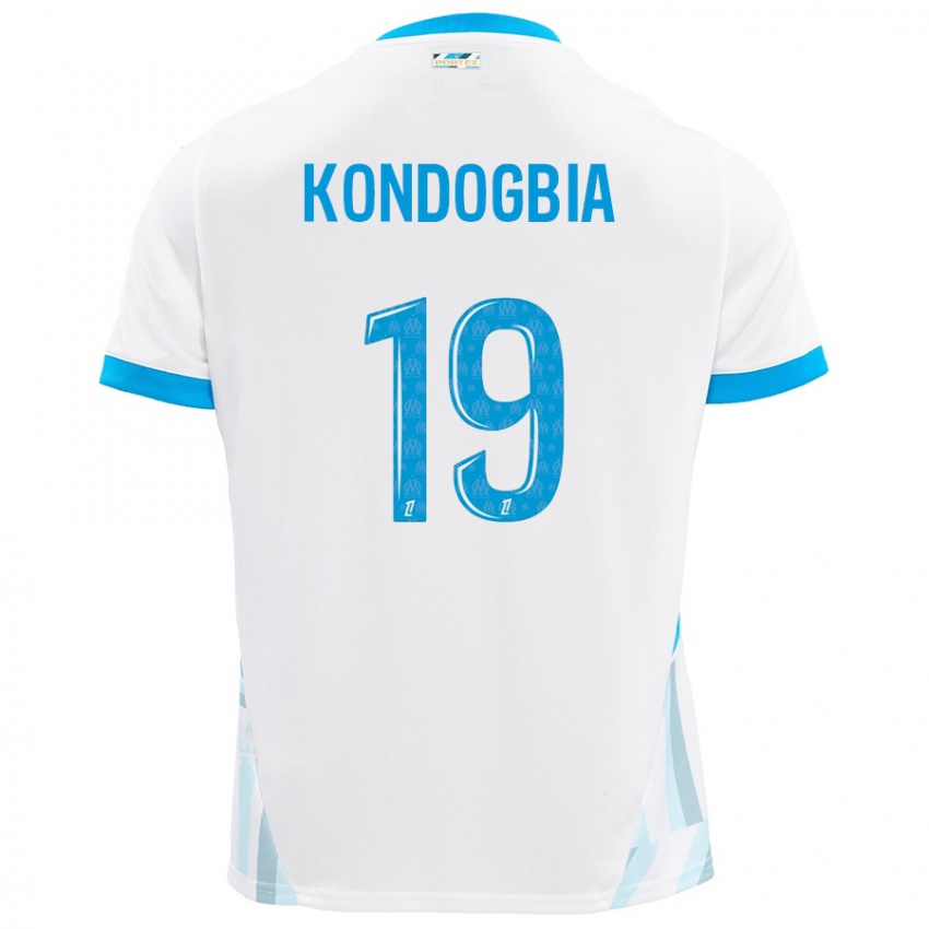 Børn Geoffrey Kondogbia #19 Hvid Himmelblå Hjemmebane Spillertrøjer 2024/25 Trøje T-Shirt