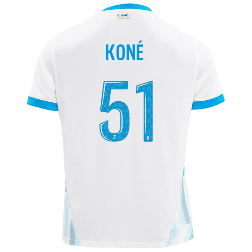 Børn Ismaël Koné #51 Hvid Himmelblå Hjemmebane Spillertrøjer 2024/25 Trøje T-Shirt