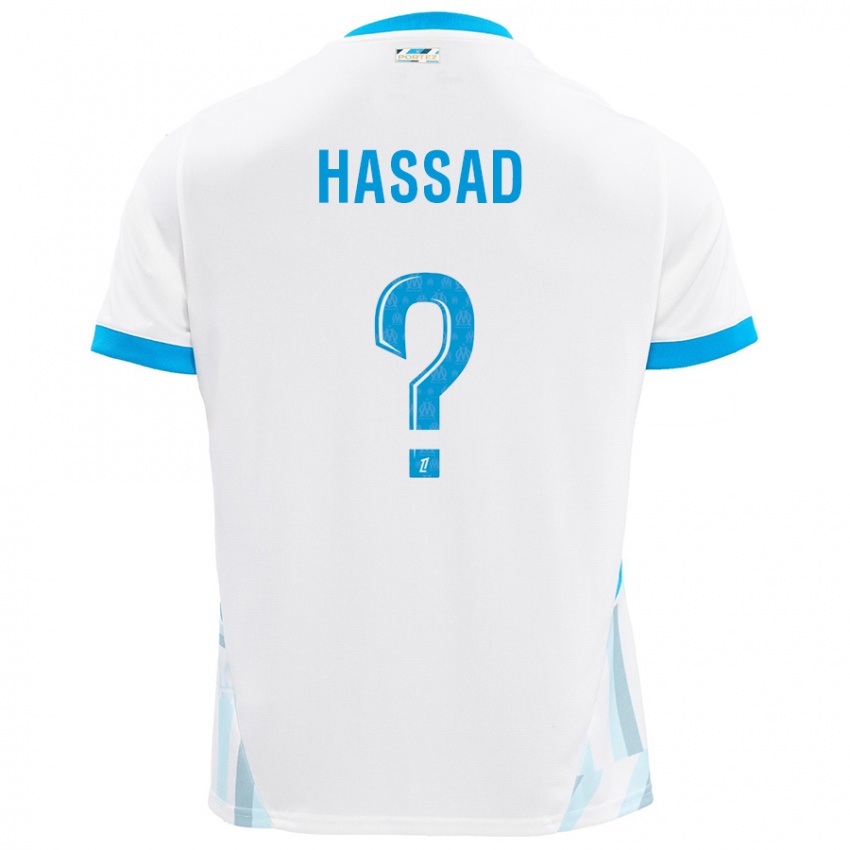 Børn Rayan Hassad #0 Hvid Himmelblå Hjemmebane Spillertrøjer 2024/25 Trøje T-Shirt