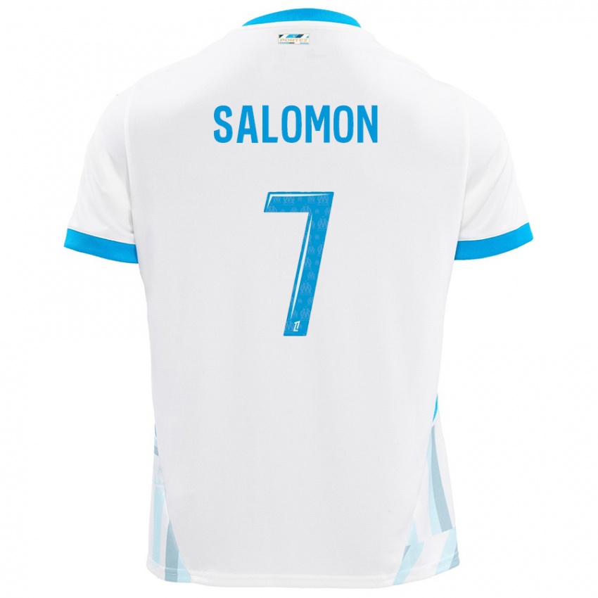 Børn Maëva Salomon #7 Hvid Himmelblå Hjemmebane Spillertrøjer 2024/25 Trøje T-Shirt