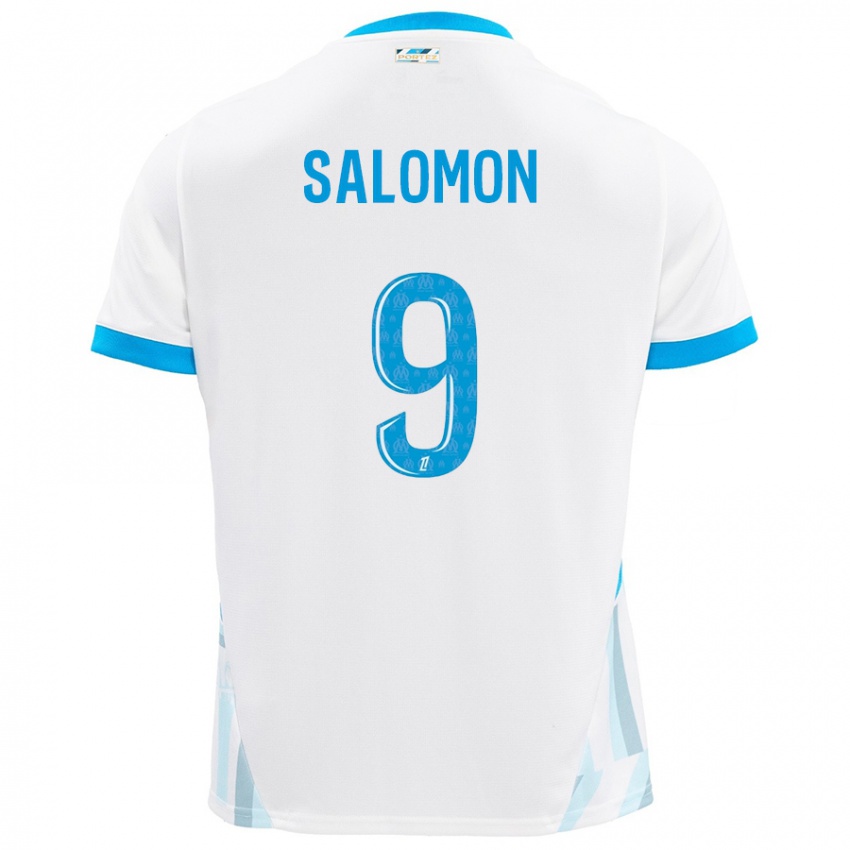 Børn Maeva Salomon #9 Hvid Himmelblå Hjemmebane Spillertrøjer 2024/25 Trøje T-Shirt