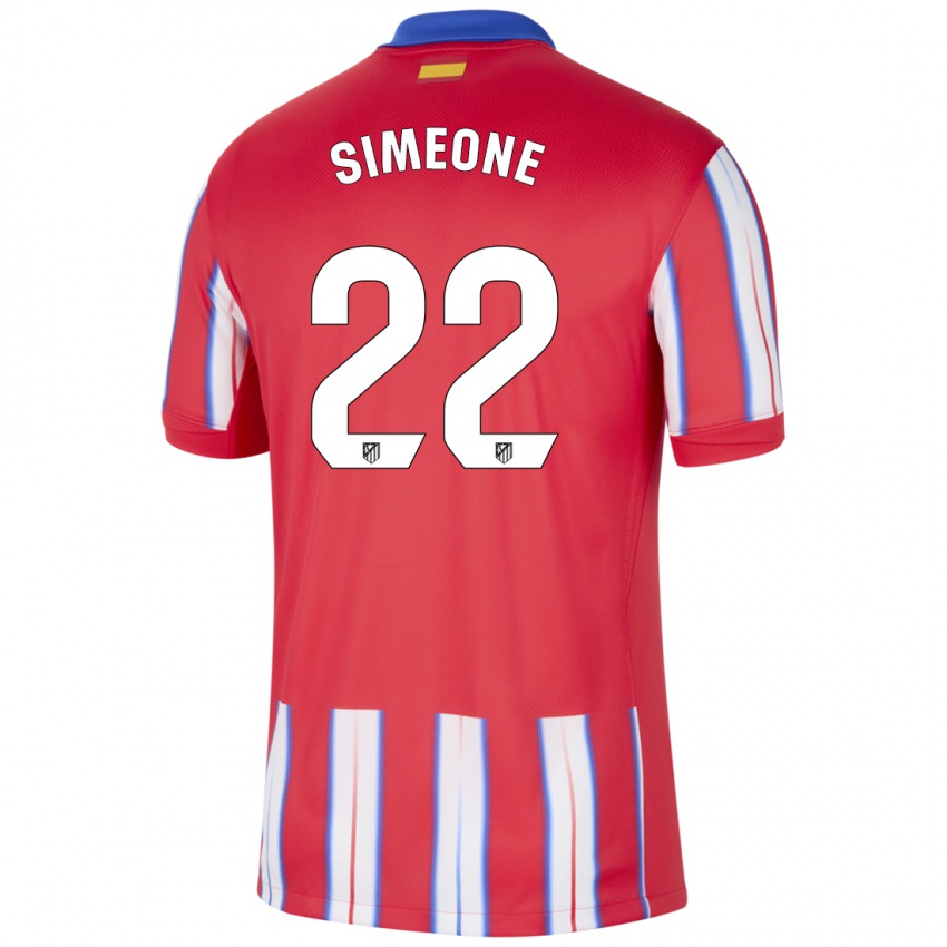 Børn Giuliano Simeone #22 Rød Hvid Blå Hjemmebane Spillertrøjer 2024/25 Trøje T-Shirt