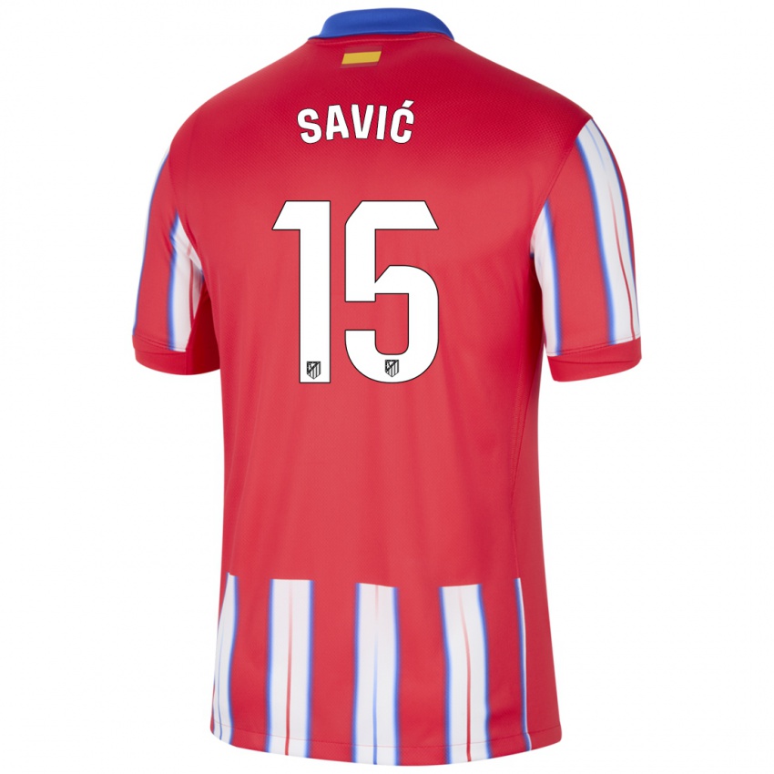 Børn Stefan Savic #15 Rød Hvid Blå Hjemmebane Spillertrøjer 2024/25 Trøje T-Shirt