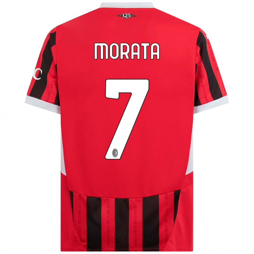 Børn Alvaro Morata #7 Rød Sort Hjemmebane Spillertrøjer 2024/25 Trøje T-Shirt