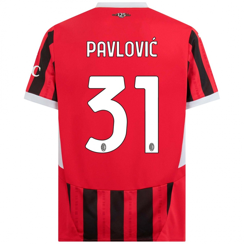 Børn Strahinja Pavlović #31 Rød Sort Hjemmebane Spillertrøjer 2024/25 Trøje T-Shirt