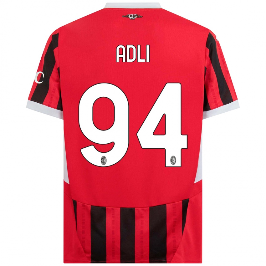 Børn Yacine Adli #94 Rød Sort Hjemmebane Spillertrøjer 2024/25 Trøje T-Shirt