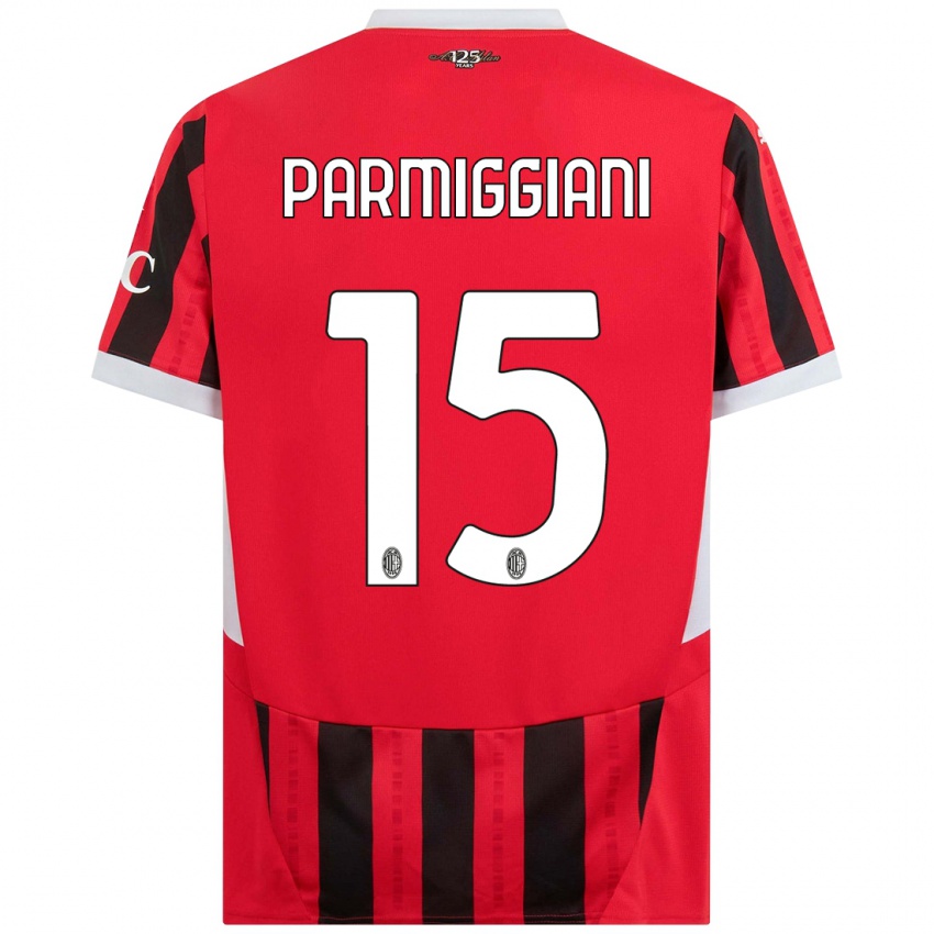 Børn Pietro Parmiggiani #15 Rød Sort Hjemmebane Spillertrøjer 2024/25 Trøje T-Shirt