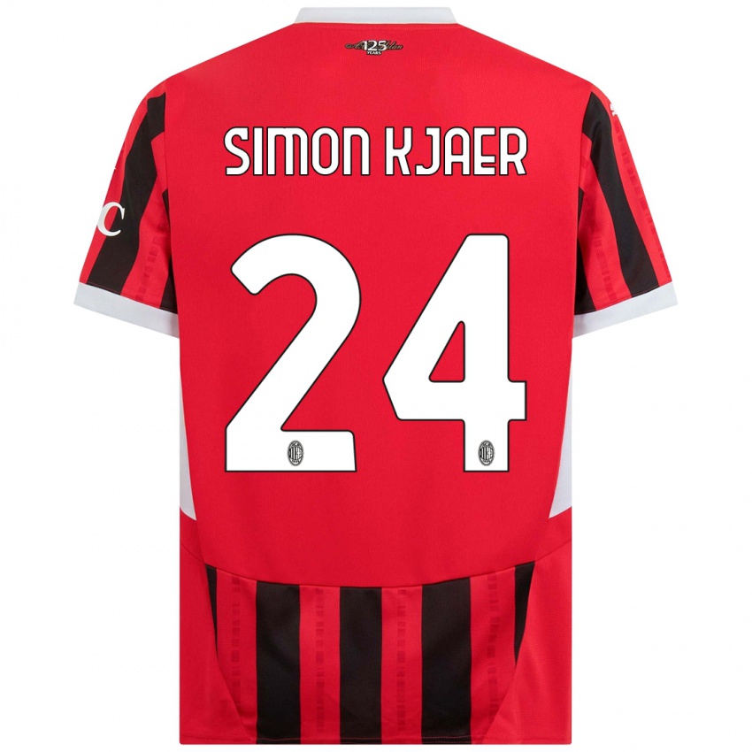 Børn Simon Kjaer #24 Rød Sort Hjemmebane Spillertrøjer 2024/25 Trøje T-Shirt