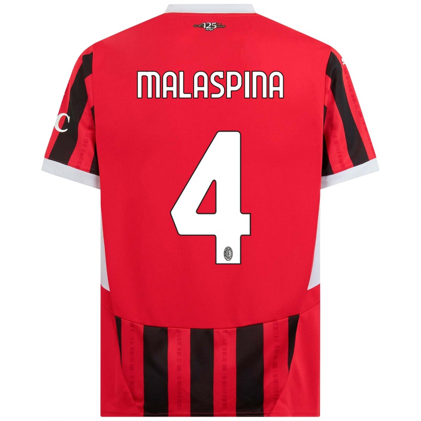 Børn Mattia Malaspina #4 Rød Sort Hjemmebane Spillertrøjer 2024/25 Trøje T-Shirt