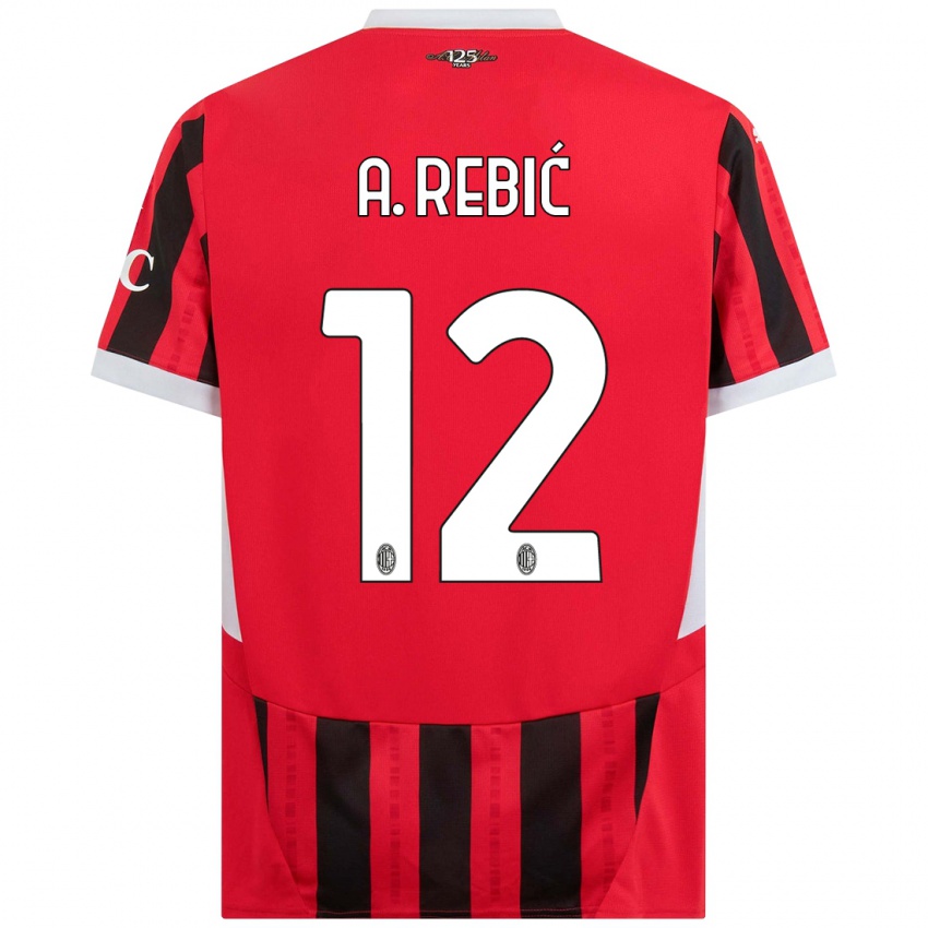 Børn Ante Rebic #12 Rød Sort Hjemmebane Spillertrøjer 2024/25 Trøje T-Shirt