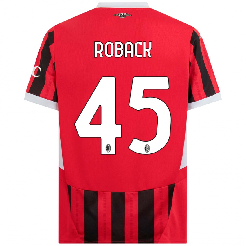 Børn Emil Roback #45 Rød Sort Hjemmebane Spillertrøjer 2024/25 Trøje T-Shirt