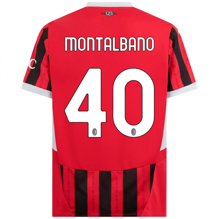 Børn Nicolo Montalbano #40 Rød Sort Hjemmebane Spillertrøjer 2024/25 Trøje T-Shirt