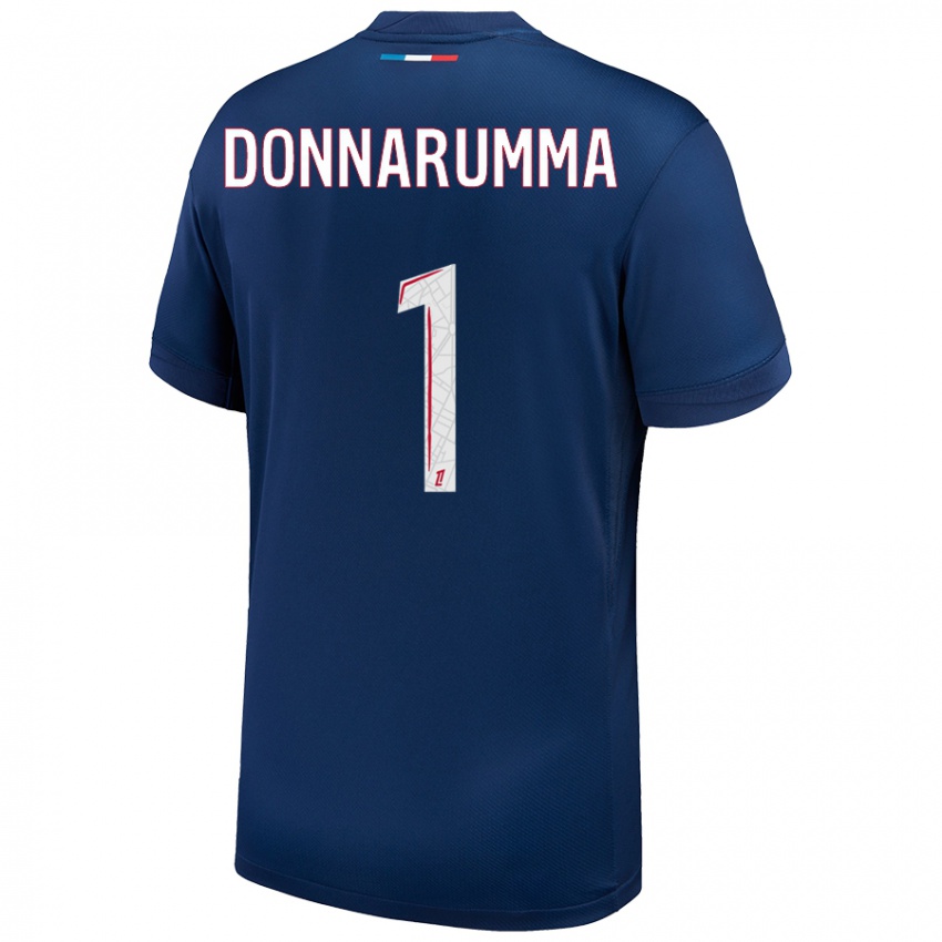 Børn Gianluigi Donnarumma #1 Marineblå Hvid Hjemmebane Spillertrøjer 2024/25 Trøje T-Shirt