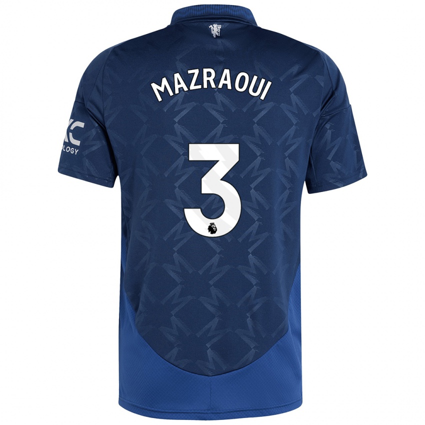 Børn Noussair Mazraoui #3 Indigo Udebane Spillertrøjer 2024/25 Trøje T-Shirt