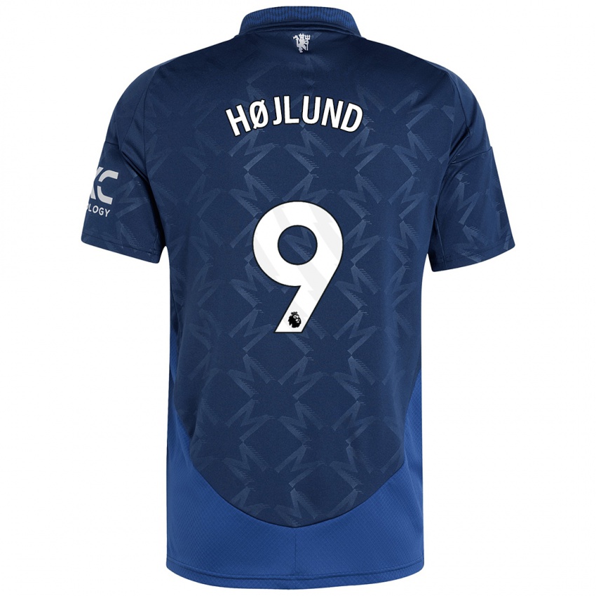 Børn Rasmus Højlund #9 Indigo Udebane Spillertrøjer 2024/25 Trøje T-Shirt