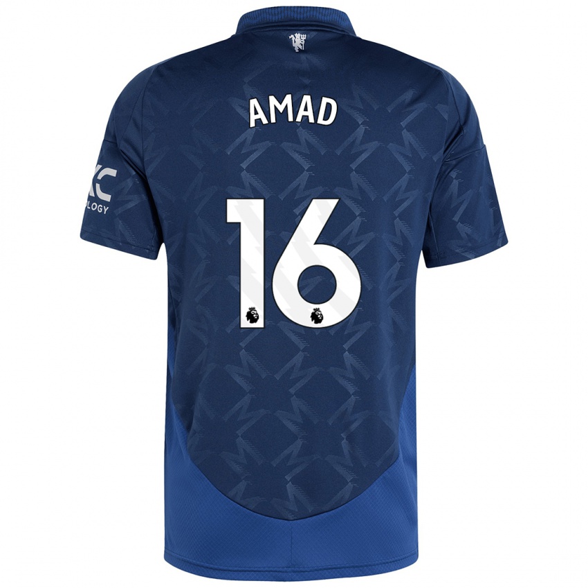 Børn Amad Diallo #16 Indigo Udebane Spillertrøjer 2024/25 Trøje T-Shirt