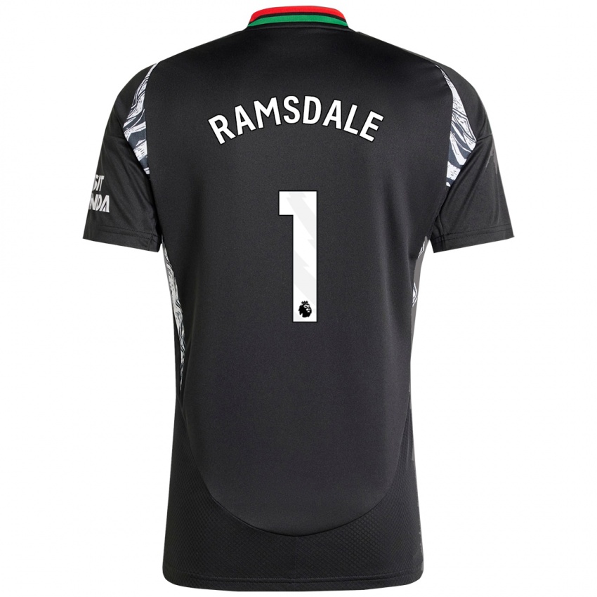 Børn Aaron Ramsdale #1 Sort Udebane Spillertrøjer 2024/25 Trøje T-Shirt