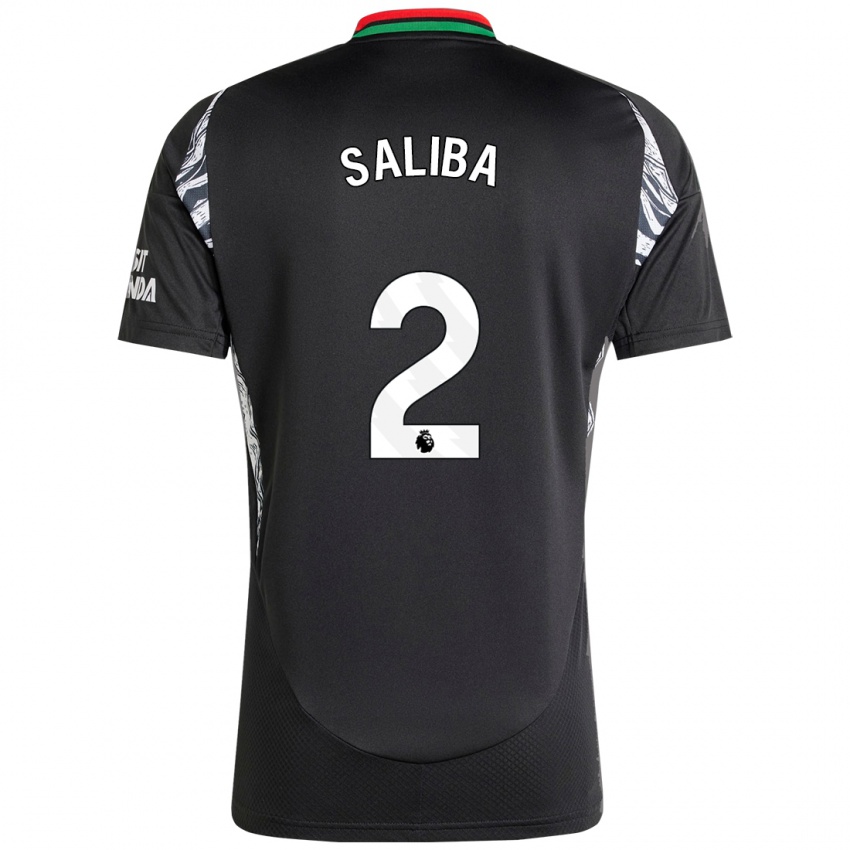 Børn William Saliba #2 Sort Udebane Spillertrøjer 2024/25 Trøje T-Shirt