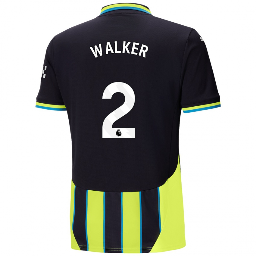 Børn Kyle Walker #2 Blå Gul Udebane Spillertrøjer 2024/25 Trøje T-Shirt