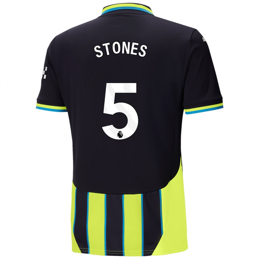 Børn John Stones #5 Blå Gul Udebane Spillertrøjer 2024/25 Trøje T-Shirt