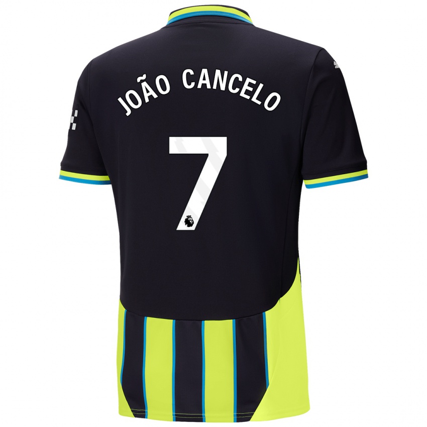 Børn Joao Cancelo #7 Blå Gul Udebane Spillertrøjer 2024/25 Trøje T-Shirt