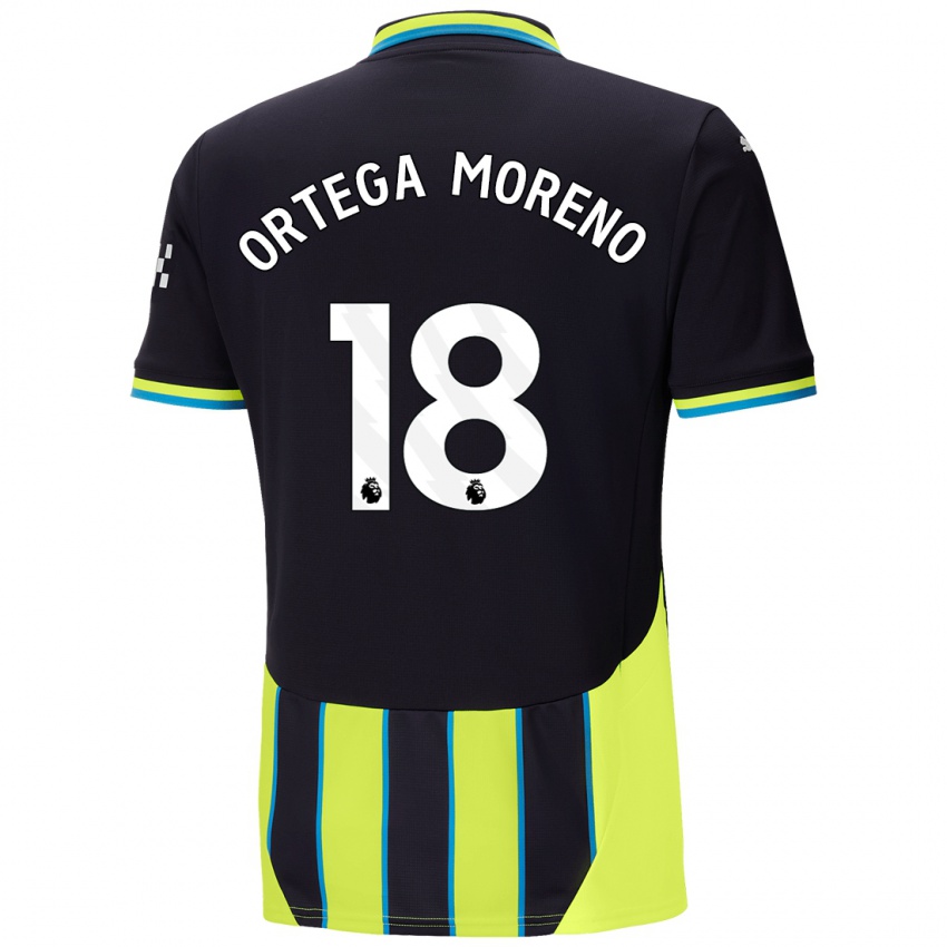 Børn Stefan Ortega Moreno #18 Blå Gul Udebane Spillertrøjer 2024/25 Trøje T-Shirt