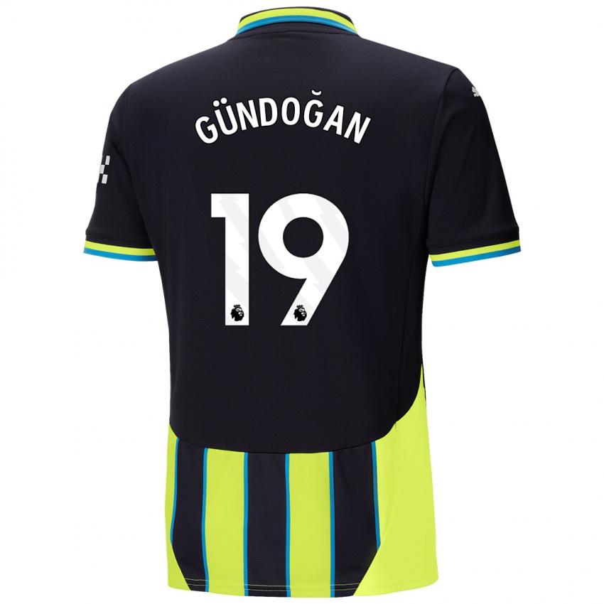 Børn Ilkay Gundogan #19 Blå Gul Udebane Spillertrøjer 2024/25 Trøje T-Shirt