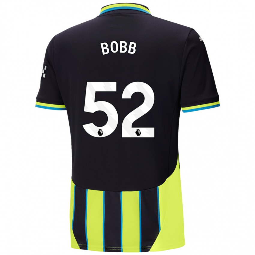 Børn Oscar Bobb #52 Blå Gul Udebane Spillertrøjer 2024/25 Trøje T-Shirt