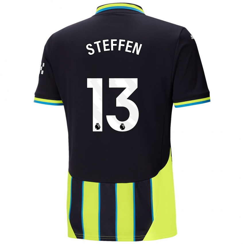 Børn Zack Steffen #13 Blå Gul Udebane Spillertrøjer 2024/25 Trøje T-Shirt